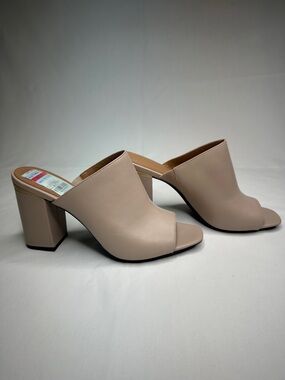Calvin Klein Blush Peep-Toe Block Heel Mules